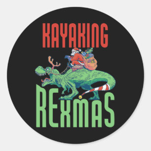 Pegatina Redonda Remo en kayak Rexmas T-rex Dinosaurio Navidad Fies