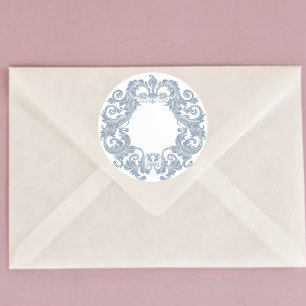 Pegatina Redonda Remolinos Antiguos Azul Polvoriento