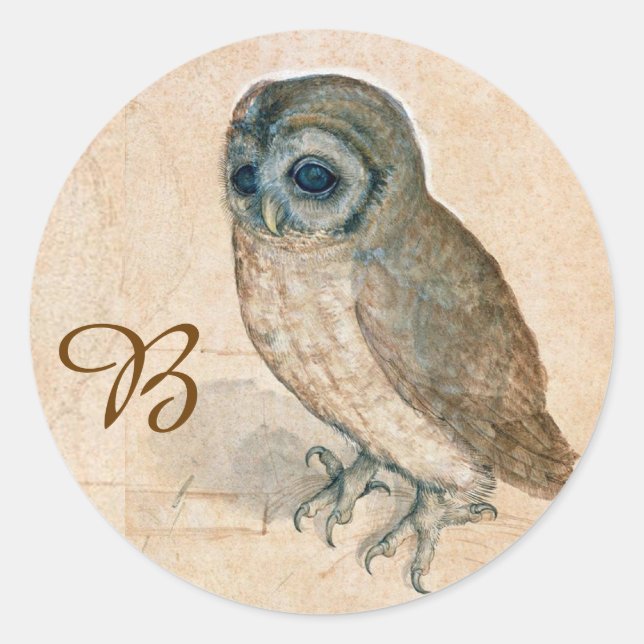 Pegatina Redonda RENAISSANTE DIBUJOS ANIMALES /EL Monograma OWL (Anverso)