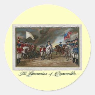 Pegatina Redonda Rendición de Lord Cornwallis en Yorktown