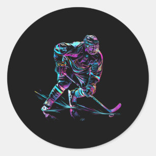 Pegatina Redonda Rendimiento de hockey sobre hielo del jugador de h