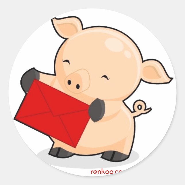 Pegatina Redonda Renkoo te desea riqueza, renkoo.com (Anverso)