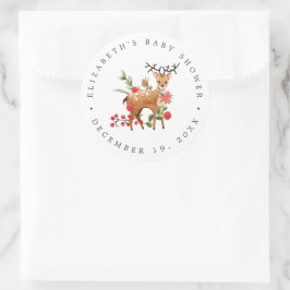 Pegatina Redonda Reno Adorable | Favor para Baby Shower de Navidad