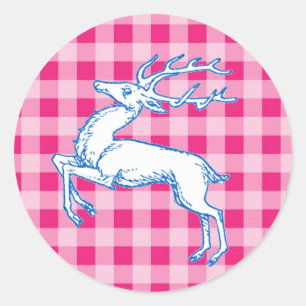 Pegatina Redonda Reno azul Rosa Gingham