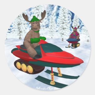 Pegatina Redonda Reno caprichoso en Snowmobiles
