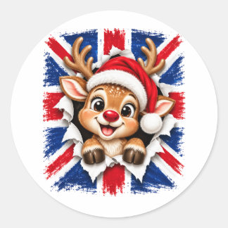 Pegatina Redonda Reno de Navidad británico