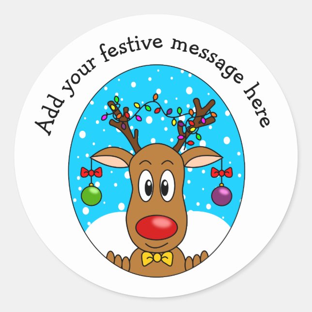 Pegatina Redonda Reno de Navidad Personalizado (Anverso)