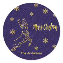 Reno de navidad purpurina azul de nieve oro