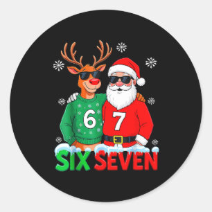 Pegatina Redonda Reno de Santa Divertido 6 7 Meme de Navidad Seis S