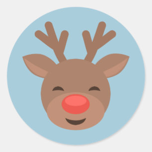 Pegatina Redonda Reno Rudolf del navidad en azul claro