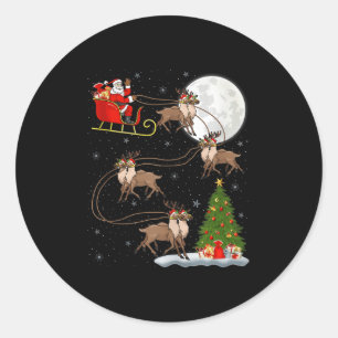 Pegatina Redonda Reno Santa Trineo Volador Divertido Mágico Navidad