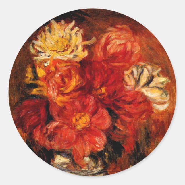 Pegatina Redonda Renoir - Dahlias, pintura de arte fino, (Anverso)