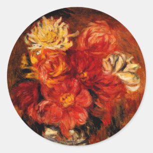Pegatina Redonda Renoir - Dahlias, pintura de arte fino,