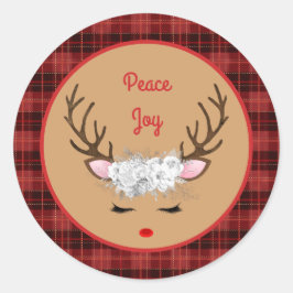 Pegatina Redonda Renos con rosas blancas en paz y alegría