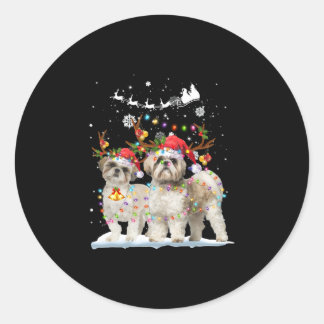 Pegatina Redonda Renos shih tuzu navidad ligera adornos navideños