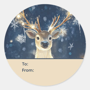 Pegatina Redonda Renos y Copos de Nieve Personalizados De y Para