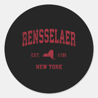 Pegatina Redonda Rensselaer New York Ny Sports Red Print