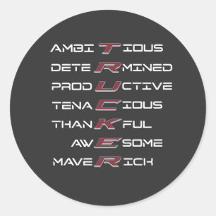 Pegatina Redonda Rentabilidad de los rasgos profesionales acróstico