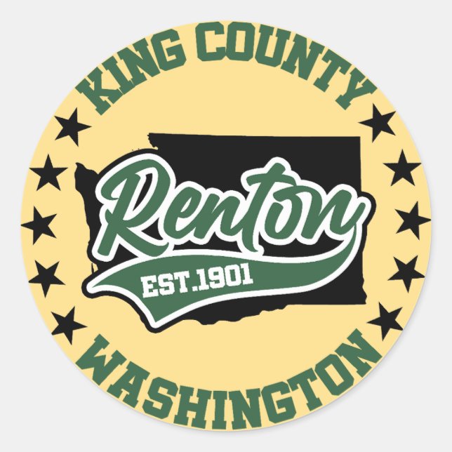 Pegatina Redonda Renton, Washington (Anverso)
