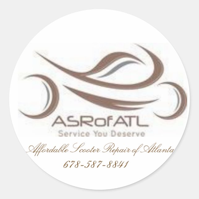 Pegatina Redonda Reparación asequible de Scooter en Atlanta (Anverso)