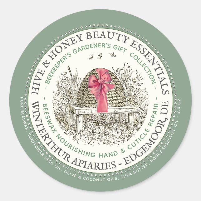 Pegatina Redonda Reparación de manchas y cutículas de cera de abeja (Anverso)