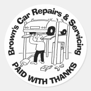 Pegatina Redonda Reparaciones y Servicio de Coche Pagado con Gracia
