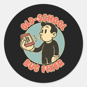 Pegatina Redonda Reparador de Errores de la Vieja Escuela Jugador d