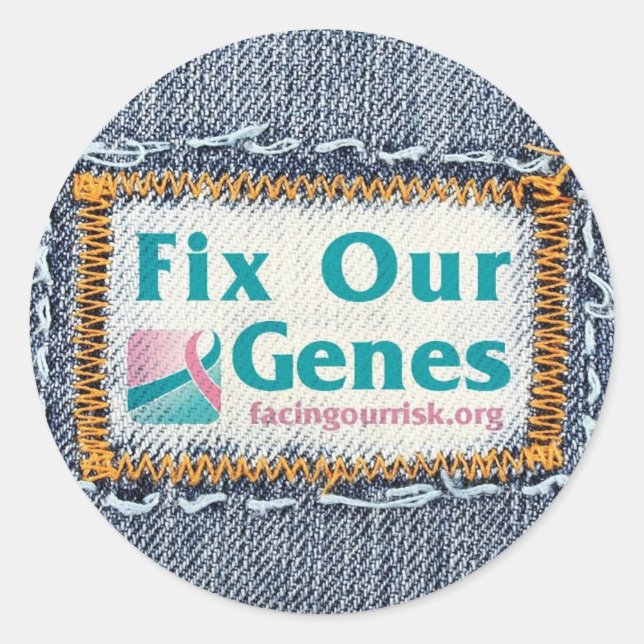 PEGATINA REDONDA REPARAR NUESTROS GENES (Anverso)