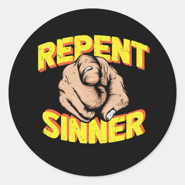 Pegatina Redonda Repent Sinner Jesús te ama (Anverso)