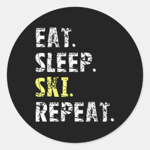Pegatina Redonda Repetición de esquí Sleep Ski - Regalo de esquí di
