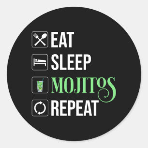 Pegatina Redonda Repita con Mojitos de sueño de descanso