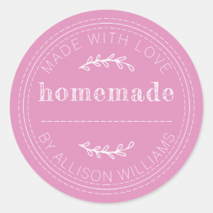 Pegatina Redonda Repostería Casera Rústica Fucsia Rosa Lata de Merm