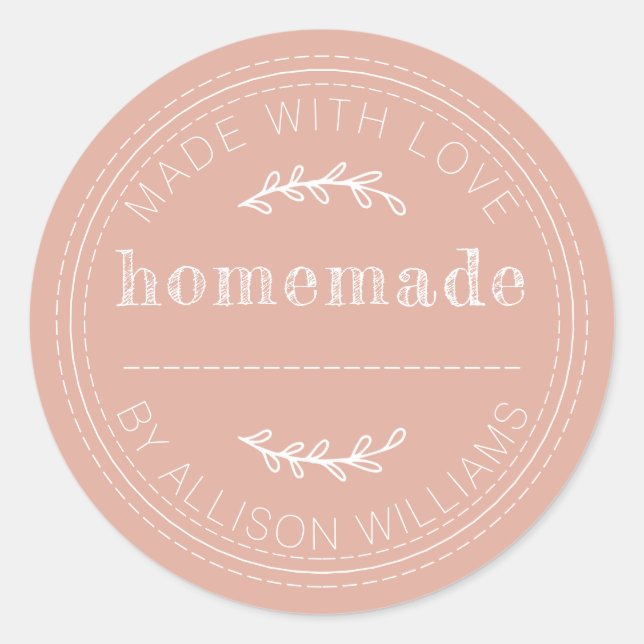 Pegatina Redonda Repostería Casera Rústica Lata de Mermelada Rosa P (Anverso)