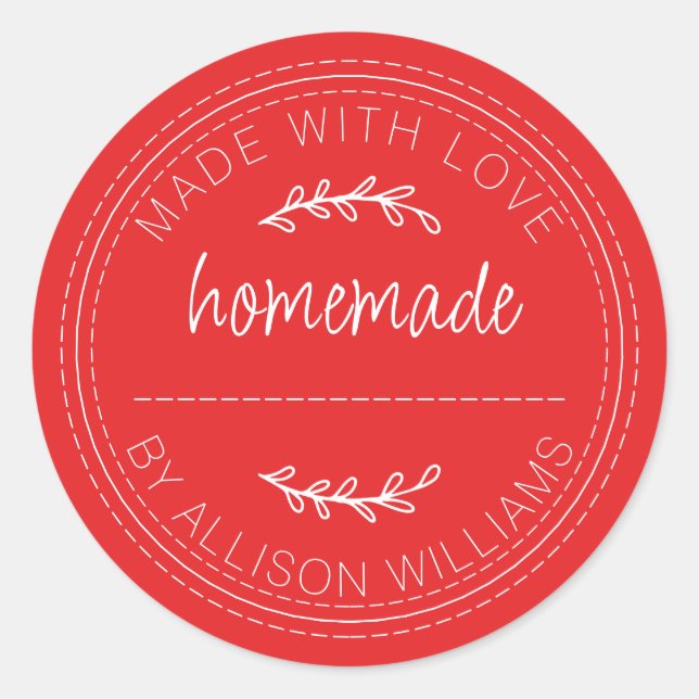 Pegatina Redonda Repostería Rústica Casera Lata de Mermelada Rojo B (Anverso)