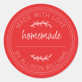 Pegatina Redonda Repostería Rústica Casera Lata de Mermelada Rojo B