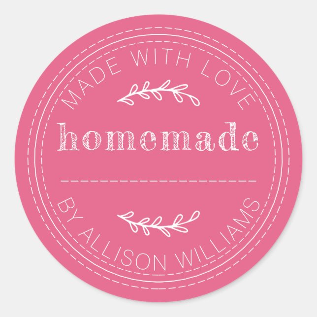 Pegatina Redonda Repostería Rústica Casera Lata de Mermelada Rosa F (Anverso)