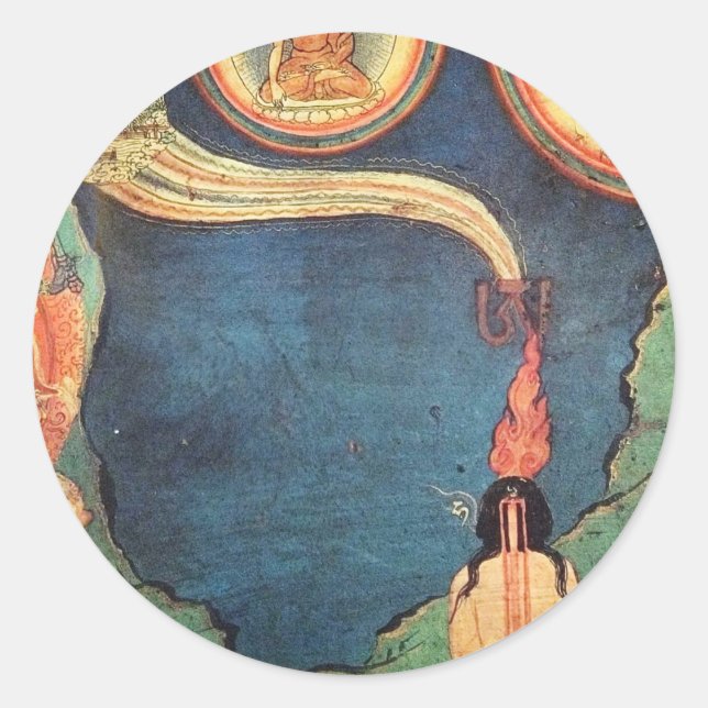 Pegatina Redonda Representación Budista Tibetana Del Tummo (Anverso)