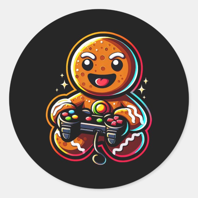Pegatina Redonda Reproducción de Navidades de videojuegos de contro (Anverso)