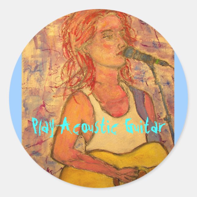 Pegatina Redonda Reproducir guitarra acústica (Anverso)