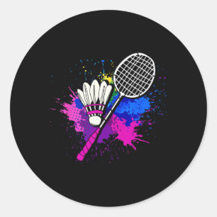 Pegatina Redonda Reproductor de Badminton de lanzadera de fondo col