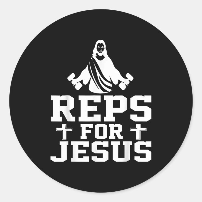 Pegatina Redonda Reps For Jesus Funny Christian Gym Fitness Biceps  (Anverso)