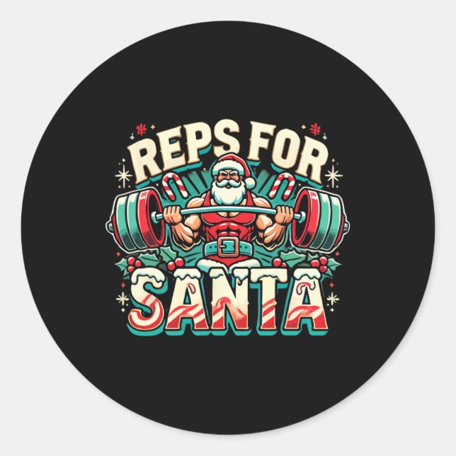 Pegatina Redonda Reps For Santa – Funny Christmas Fitness Bodybuild (Anverso)