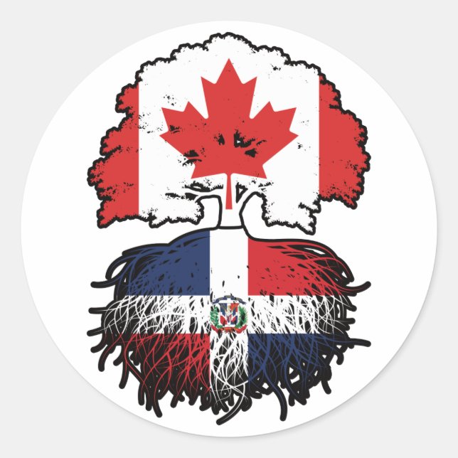 Pegatina Redonda República Dominicana Canadá Árbol de Canadá (Anverso)