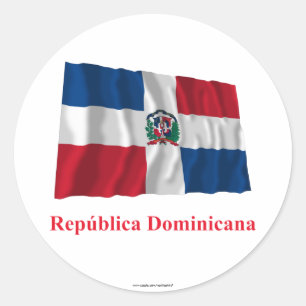 Pegatina Redonda República Dominicana ondeando bandera con nombre e