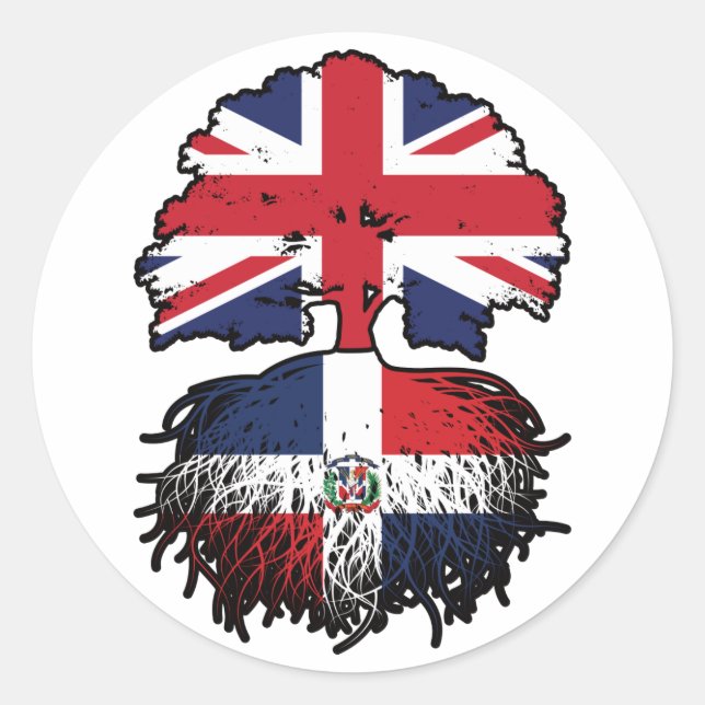 Pegatina Redonda República Dominicana Raza del Árbol británico domi (Anverso)