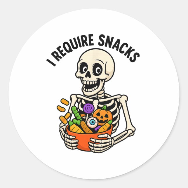 Pegatina Redonda Requerí Snacks Graciosos Meme de Skeleton Hallowee (Anverso)