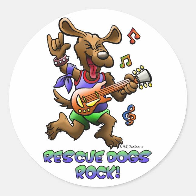 PEGATINA REDONDA ¡RESCATE A LOS PERROS ROCK! (Anverso)