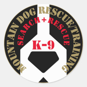 Pegatina Redonda Rescate/entrenamiento de perros de montaña K-9