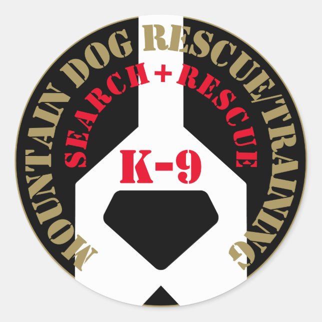 Pegatina Redonda Rescate/entrenamiento de perros de montaña K-9 (Anverso)