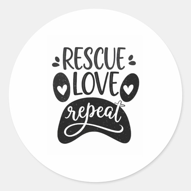 Pegatina Redonda Rescue Love Repeat Dog Paw Tee (Anverso)